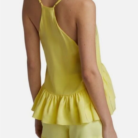 CINQ A SEPT Janet Ruffle Hem Silk Tank Yellow S - Picture 2 of 8